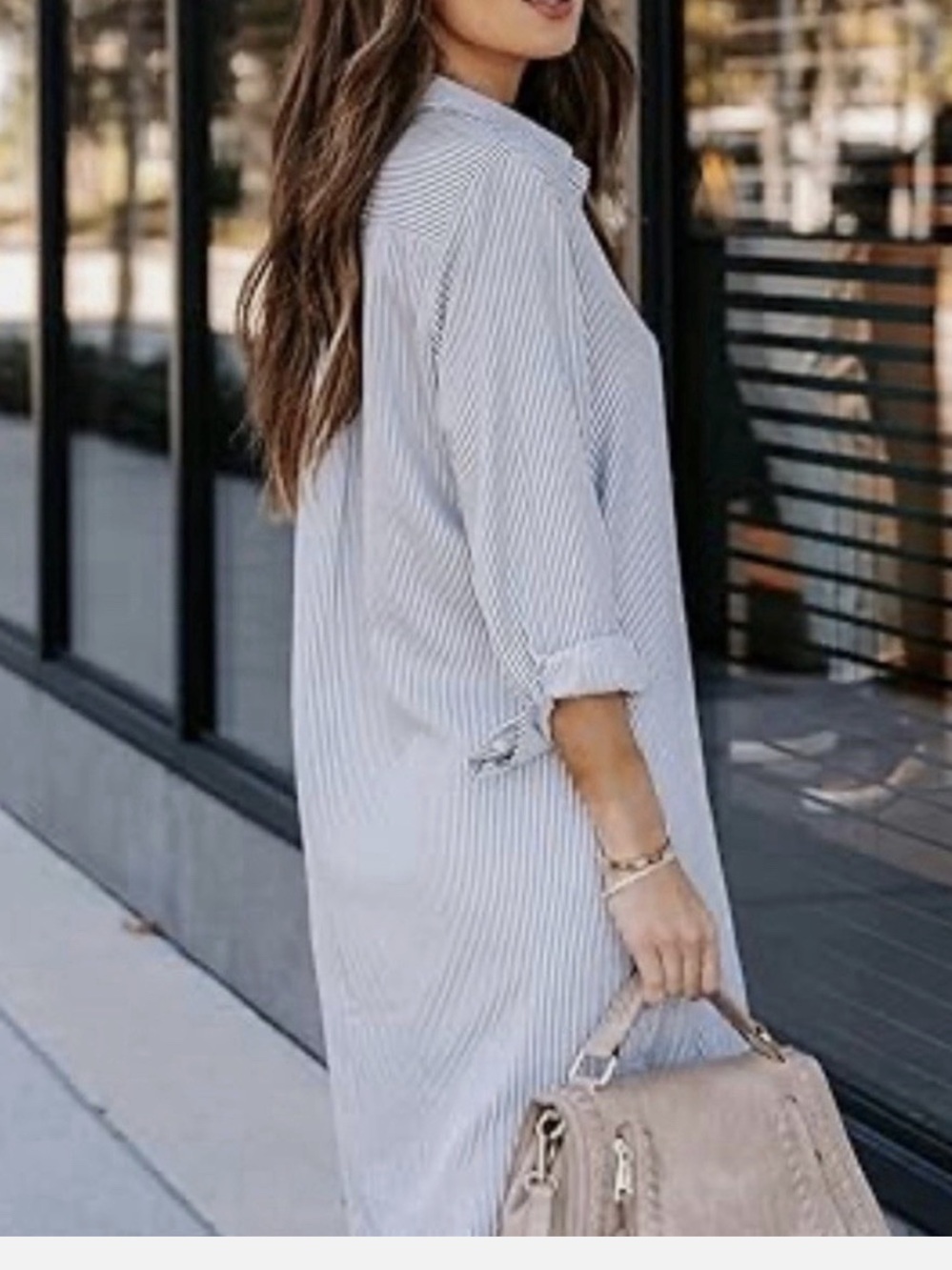 Tahari Blue and White Pinstripe Linen Shirt Dress